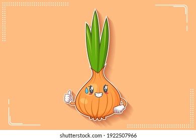 NERVOUS, PHEW, DISAPPOINTED, RELIEVED Face Emotion. Salute, Thumb up Hand Gesture. Onion, Garlic Vegetable Character Cartoon Drawing Mascot Illustration.