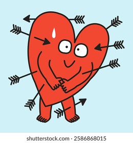 Nervous Red Heart Shot By Many Arrows Concept Card Character illustration