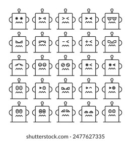 nervous robot emoji icons set vector illustration