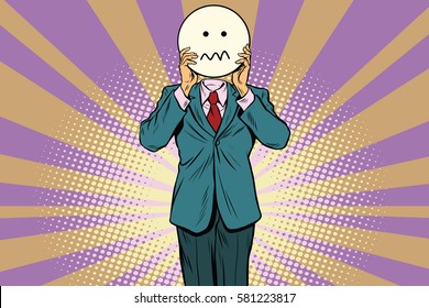 nervous skepticism Man smiley Emoji face. Vintage pop art retro comic book vector illustration