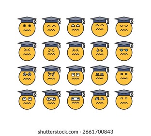 Emoticonos de cara de estudiante nervioso establecen Ilustración vectorial