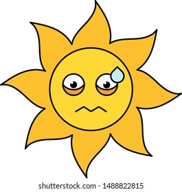 Nervous sun emoticon outline illustration. Confused, worried emoji. Social media cartoon sticker