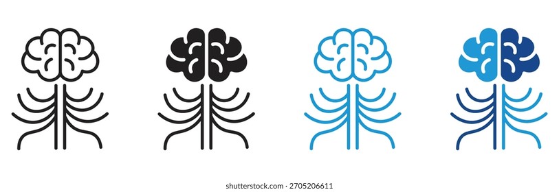 conjunto de ícones de linha do sistema nervoso. ilustração vetorial.