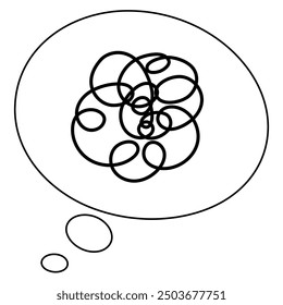 pensamiento nervioso burbuja doodle. pensamiento confuso. dibujo arte. , hélice, curvy curl, concepto de elemento de Diseño gráfico de línea rizada. línea blanca y negra. Ilustración vectorial sin personas.