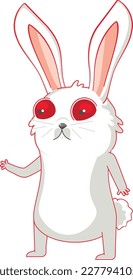 Nervous white rabbit, sleepy and tired illustration.