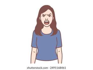 Mujer nerviosa experimentando agresión debido a problemas psicológicos. Ilustraciones de diseño de Vector dibujado a mano.
