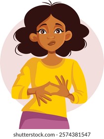 
Nervous Woman with Motor Tic Gestures Vector Character. Girl with a disorder making repetitive soothing signs 
