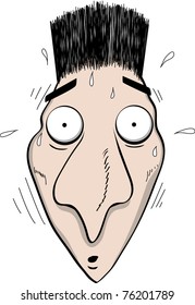 Nervous Wreck - Cartoon head shot of an extremely nervous and frightened man. File is layered for easy color change.