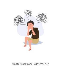 Nervous Young Child Showing Signs of Distress. Troubled Kid Feeling Stress and Unease. Flat vector cartoon illustration