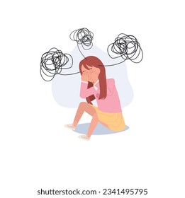 Nervous Young Child Showing Signs of Distress. Troubled Kid Feeling Stress and Unease. Flat vector cartoon illustration