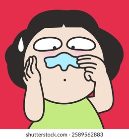 Nervous Young Lady Clearing Clog Pore On Her Nose Using A Stripe Remival Patch Concept Cartoon Character illustration