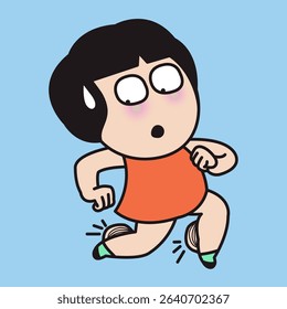 Nervous Young Lady Feeling Her Calves Getting Bigger From Running Concept Cartoon Character illustration