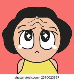 Nervous Young Lady Worried Face Concept Cartoon Character illustration