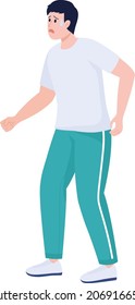 Nervous young man semi flat color vector character. Full body person on white. Response to dangerous situation isolated modern cartoon style illustration for graphic design and animation