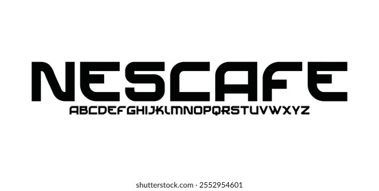 Nescafe, fontes modernas de alfabeto abstratas mínimas. Tecnologia de tipografia, eletrônico, filme, digital, música, futuro, logotipo fonte criativa.