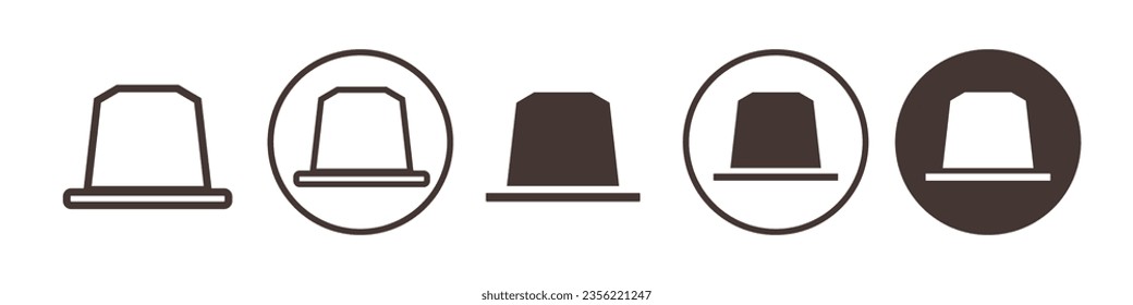 Nespresso Icon. Coffee capsule symbol. Vector set of espresso blend with aroma flavor cup or pod. Roasted coffee bullet pot logo in flat outline style