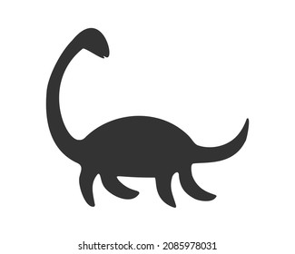 Nessie or Loch Ness monster silhouette isolated on white background. Dinosaur plesiosaur icon. Vector graphic illustration. svg