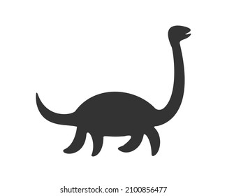 Nessie or Loch Ness monster silhouette isolated on white background. Dinosaur plesiosaur icon. Vector graphic illustration.