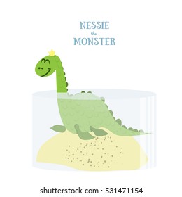 Nessie the Monster. Flat vector illustration. Loch Ness Monster isolated on white background