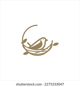 Nest bird logo. Logo is shaped with lines forming  a nest in brown gradient color, creating a nest bird logo.