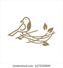 Nest bird logo. Logo is shaped with lines forming  a nest in brown gradient color, creating a nest bird logo.