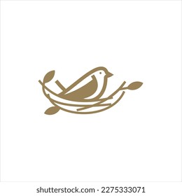 Nest bird logo. Logo is shaped with lines forming  a nest in brown gradient color, creating a nest bird logo.