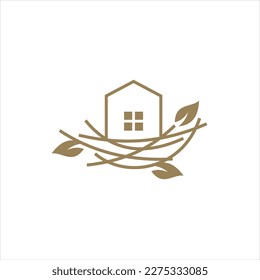 Logo de Nest bird. El logotipo tiene forma de líneas que forman un nido de color degradado marrón, creando un logotipo de pájaro anidado.