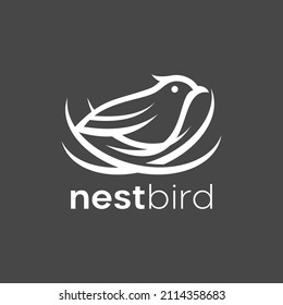 Nest bird nature leaf line outline logo design icon Premium