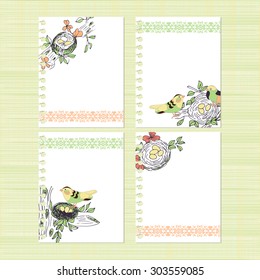 The nest and birds. Background, texture, card, invitation, banner. Set. sketch. template