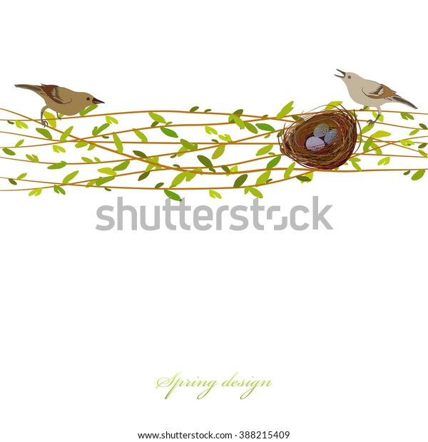 Nest Birds Spring Background Willow Branches Stock Vector (Royalty Free ...