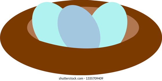 Nest with blue eggs on white background, vector illustration