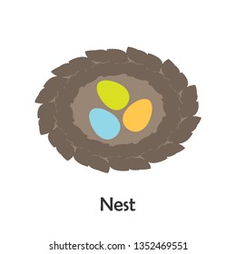 Nest in cartoon style, spring card for kid, preschool activity for children, vector illustration