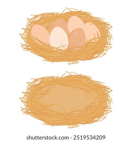 Nest with chicken eggs isolated on white background. Vector illustration