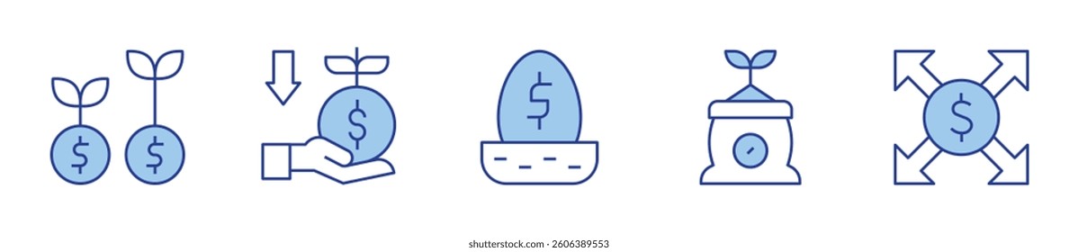 nest, cost, currency, growth, bad investment. Investment Icon vector illustration. Line Duotone style. Editable stroke.