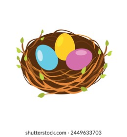 Nest with Easter eggs isolated on white background. Element for design. Vector illustration.