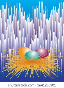 Nest with easter eggs on the background of the candles. Easter card
