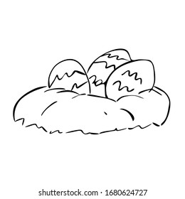 nest with Easter eggs with ornaments. Doodle art. cute sketch