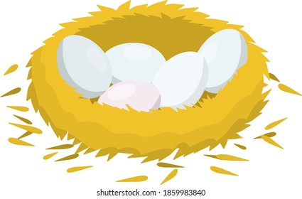 Nest and egg. Place for Chicks. Cartoon flat illustration. element of nature and forests. Wildlife. Bird house