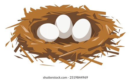 Nest with an egg, a place for chicks. Cartoon flat illustration representing nature and wildlife. Ideal for forest themes and birdhouse designs. Perfect for enhancing environmental projects.