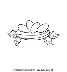 Nest with eggs, black and white vector illustration