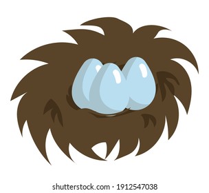 Nido con huevos al estilo de las caricaturas. Ilustración de material vectorial.