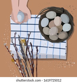 Nest with Eggs and Child's Hands 
