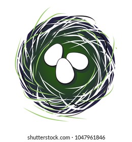 Nest with Eggs Circle Icon. Flat Design Vector Illustration. Food Symbol.