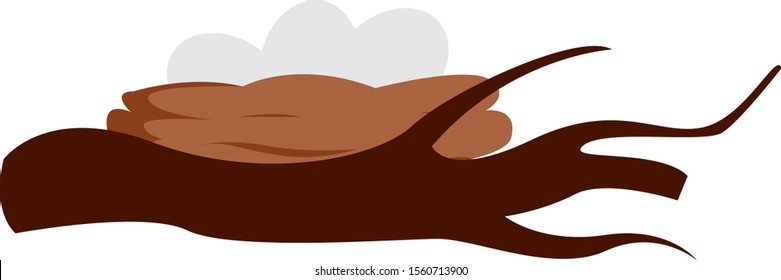 Nest with eggs, illustration, vector on white background.