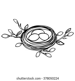 Nest with eggs, simple hand drawn vector illustration