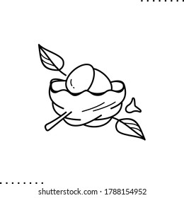 Nest mit Eiern und Zweigen, Vektorsymbol in Umrissen
