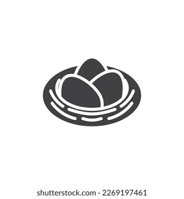 Nest with eggs vector icon. filled flat sign for mobile concept and web design. Easter eggs nest glyph icon. Symbol, logo illustration. Vector graphics
