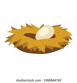 Nest flaches Vektorsymbol. Nest mit Vogelei, gemütliches Küchenhaus, ein Ei. Icon für App, Kochen, Bäckerei, Spiel. Vektorgrafik im Flachstil, Cartoon-Illustration.