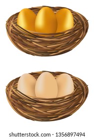 nest golden and egg graphic vector