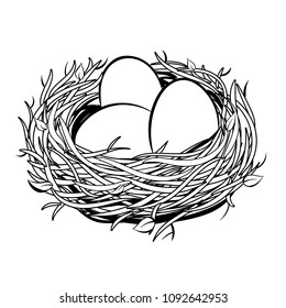 Nest with golden egg retro coloring vector illustration. Isolated image on white background. Comic book style imitation.